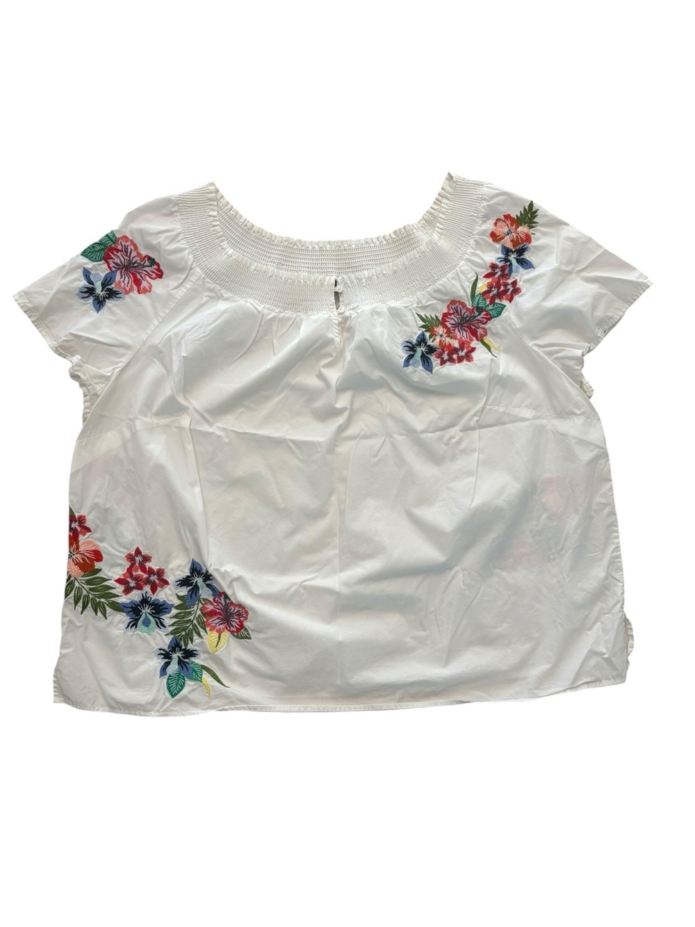 Talbots Blouse White embroidered floral plus size 2x